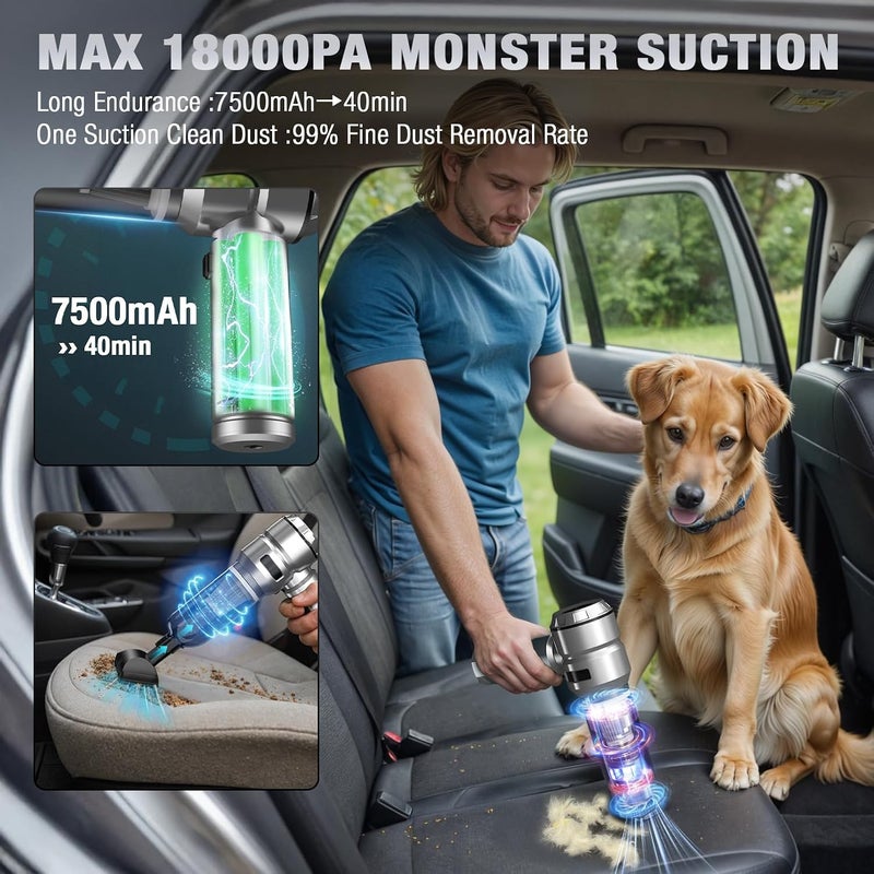 VCAN ACTIVE Car Vacuum Portable Cordless 22000PA High Power with Brushless Motor 4-in-1 Compressed Air Duster & Air Blower & Pump Hand Held Vacuum for Car, Home, Office, Ideal Gifts for Men & Women - Image 5